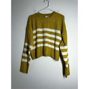 NWT Pink Republic Olive Mustard Strip Crop Crewneck Sweater Size XL